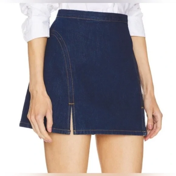 Re/Done  Split Front Denim Jean Mini Skirt in Fortuna Wash Womens size 26 - Picture 12 of 12